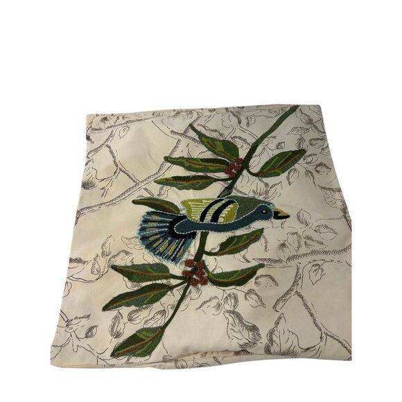 2 Pottery barn Pillow Shams PC buttons 18x18 Embroidered Bird on Branch replacem - Picture 1 of 6